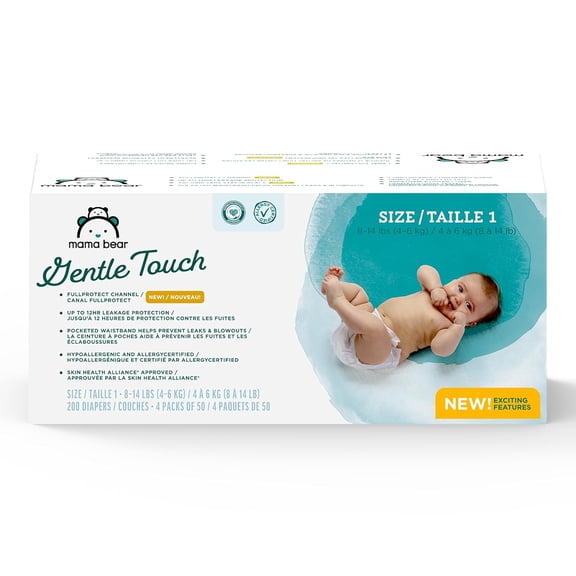 XIULIN Brand - XIULIN XIULINntle Touch Diapers, Size 1, 200 Count (4 packs of 50)