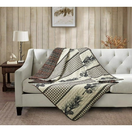 Virah Bella Quilted Throw Blanket 50" x 60" Cascade Falls Lightweight Throw Quilt Great for Loungers & Extra Bedding - Beautiful Lodge-Themed Blanket