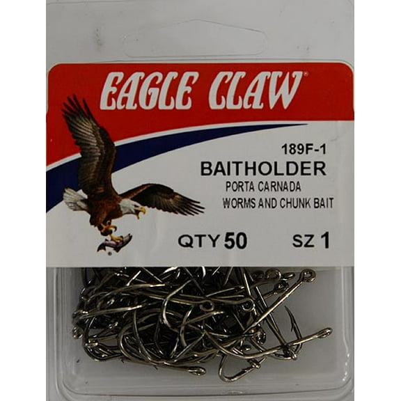 Eagle Claw 189FH-1 Baitholder 2-Slice Offset Hook, Nickel, Size 1, 50 Pack