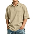 thumbnail image 2 of Men's Polo Shirts Short Sleeve with Pocket T-Shirts Buttons Casual Polo Moisture Wicking Golf Shirts Light Brown XL, 2 of 7