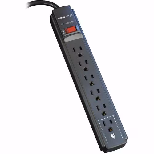 Tripp Lite Protect It! TLP606B 6 Outlet Surge Suppressor - 6 x NEMA 5-15R - 1.80 kVA - 900 J - 120 V AC Input - 120 V AC Output - 6 ft (1.83 m)