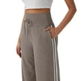 thumbnail image 5 of YDDIAN Grey Wide Leg Sweatpants for Women Baggy Drawstring Plus Size 2 Side Striped Pants High Waisted Fall Work Basic Sweatpants with Pockets Light Brown S, 5 of 5