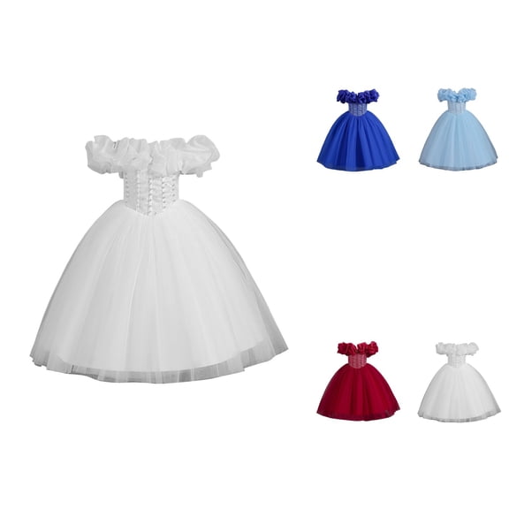 One Shoulder Tulle Princess Dress for Girls – Flower Girl Formal Wedding Party Birthday Holiday Ball Gown