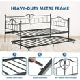 thumbnail image 2 of Eastvita Metal Twin Size Bed Frame with Trundle, Heavy Duty Pull-Out Daybed Sofa Bed with Headboard and Side Armrests, Easy Assembly, Living Room, Bedroom, Guest Room, 2 of 9