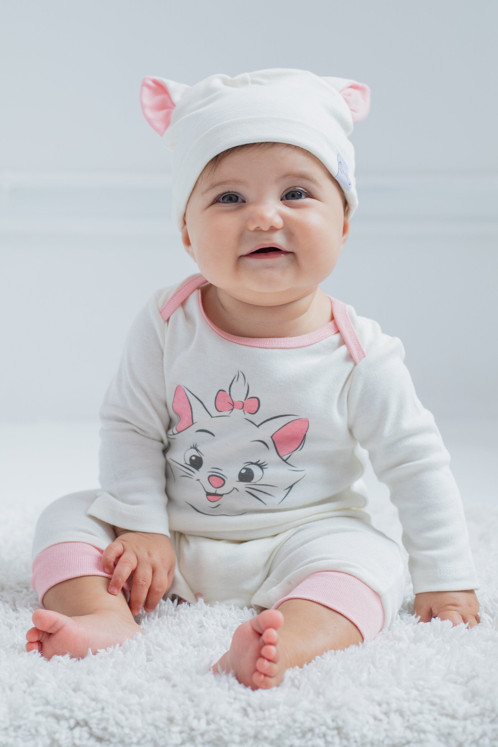 Disney Classics Marie Infant Baby Girls Snap Cosplay Coverall and Hat Newborn to Infant