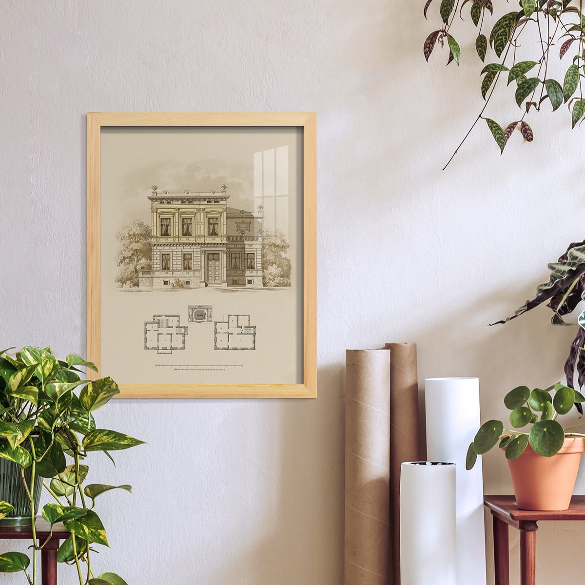 Estate and Plan III -Framed Print w/glass-Natural Wood