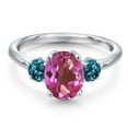 thumbnail image 3 of Gem Stone King 925 Sterling Silver Pink Mystic Topaz and London Blue Topaz Engagement Ring for Women | 2.86 Cttw | Oval 9X7MM | Gemstone November Birthstone | Size 8, 3 of 6