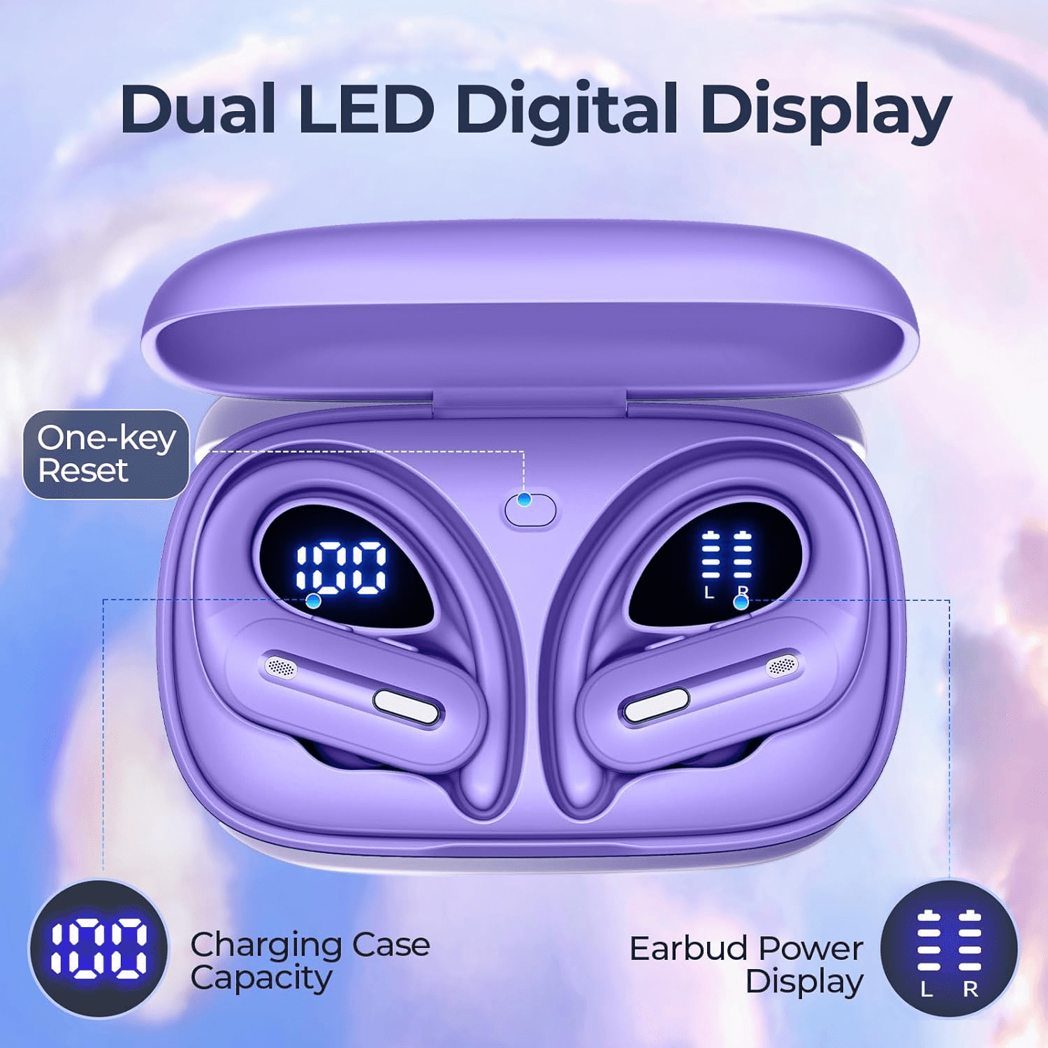 Active Noise Cancelling Wireless Earbuds Bluetooth Headphones 90 Hrs Playtime Ear Buds with Power Display Over-Ear Earphones with Earhooks IPX7 Waterproof Stereo Transparency Headset for Sports/Gym