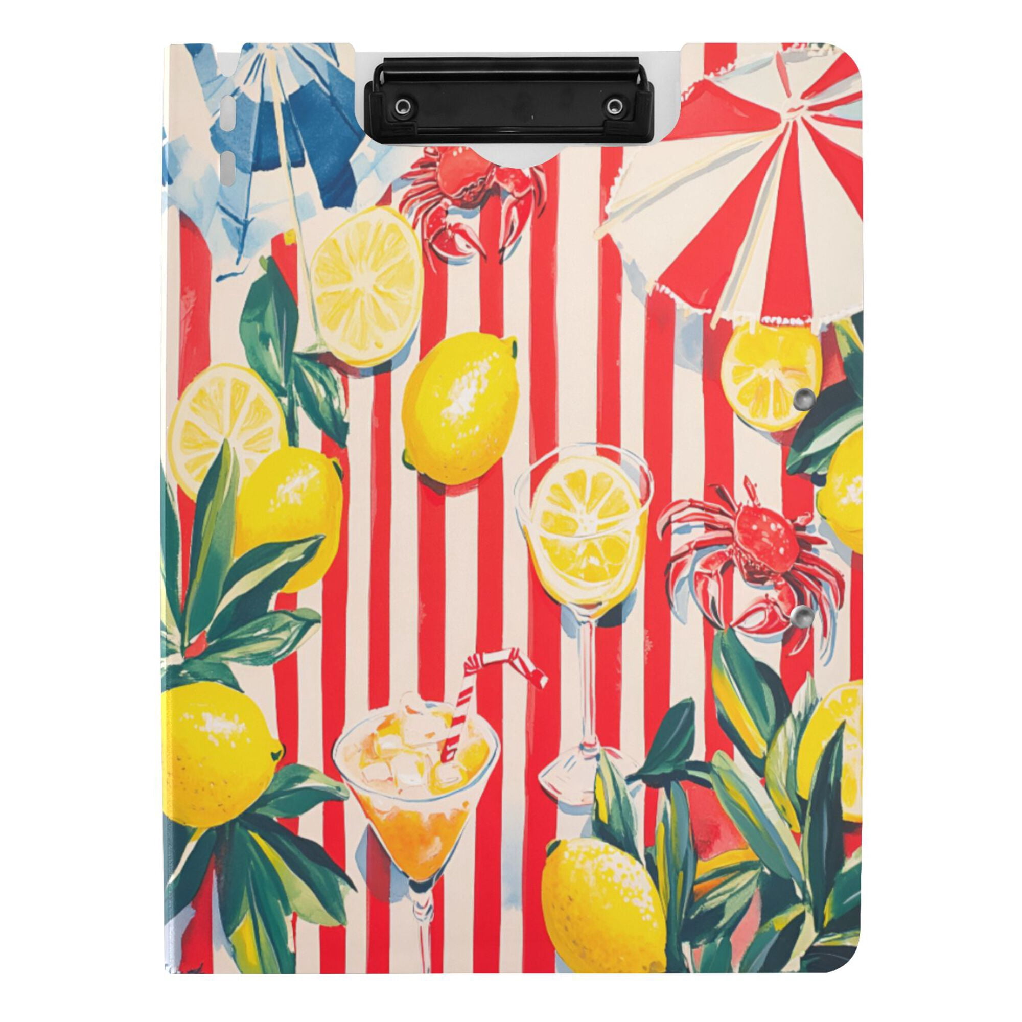 FORMRS A4 Clipboard Folder with Pen Holder Horizontal Foldable School Office Binder, Red Striped Lemon