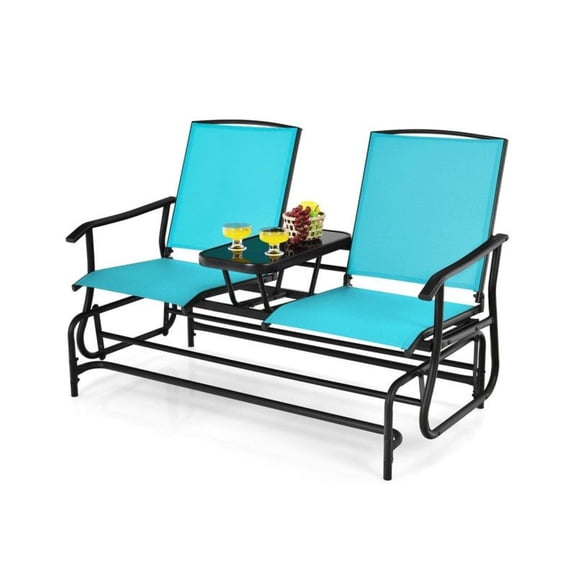 2-Person Rocking Loveseat with Table - Outdoor Rocking Chair for Patio, Turquoise