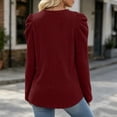 thumbnail image 6 of Staron Fall Winter Sweaters for Women Casual Pullover Ribbed Puff Sleeve Round Neck Long Sleeve Solid Slim Knitted Tops, Wine M, 6 of 7