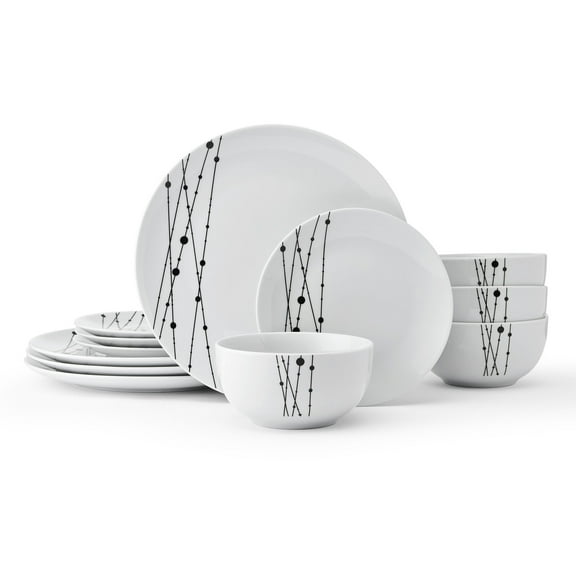 Studio Nova Linear Symphony 12 Piece Porcelain Dinnerware Set White