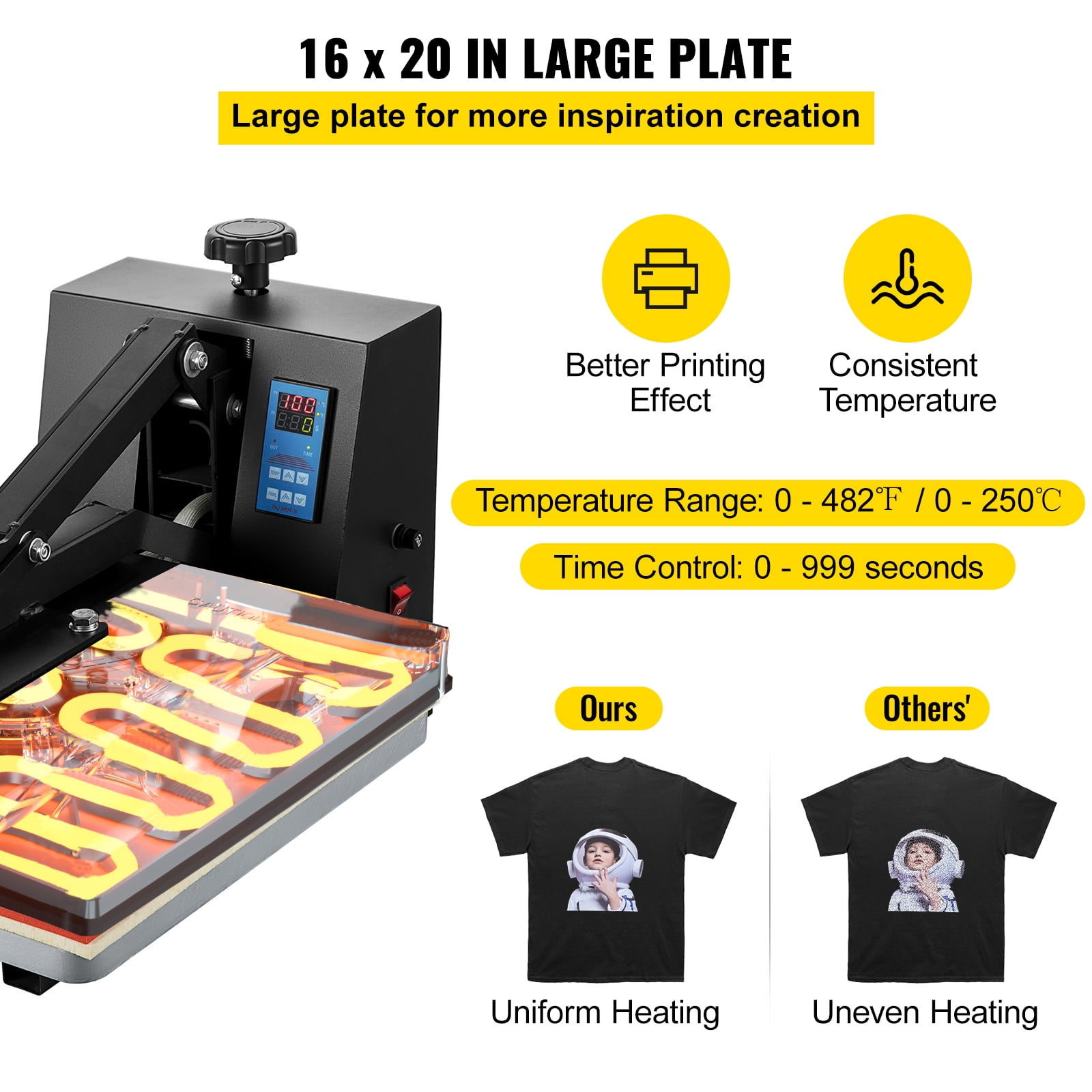 KFFKFF 16x20 Heat Press Machine, 1700W Power, Quick Heating, High-Pressure Heat Transfer Machine for T-Shirts, Digital Sublimation Printer for Vinyl Transfers, User-Friendly Design, Black