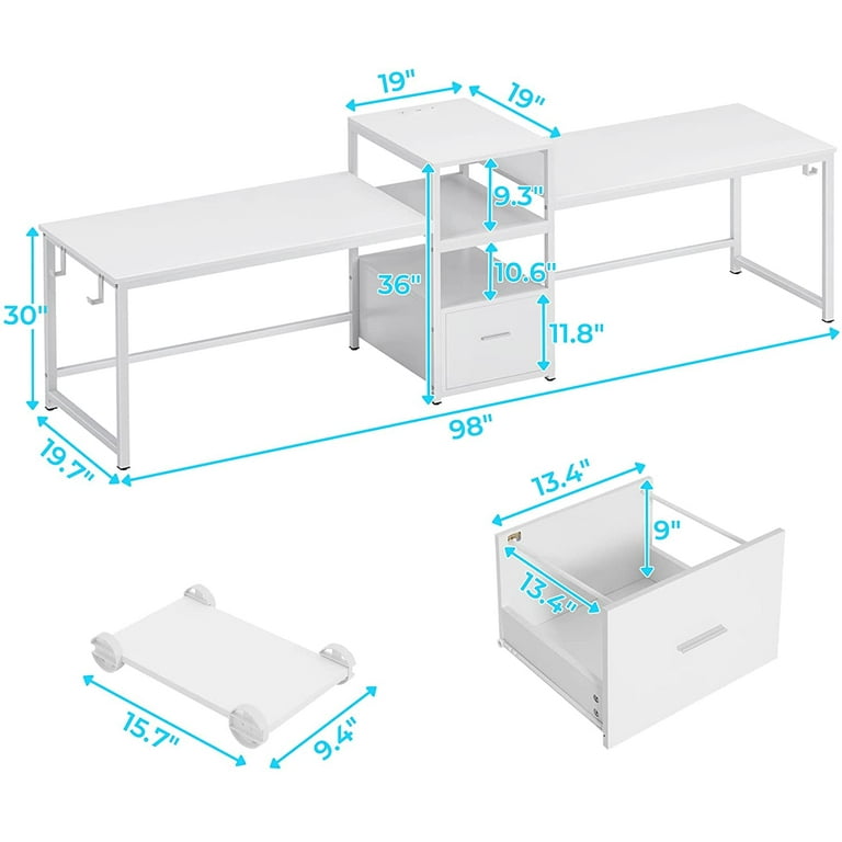 Two Person Computer Desk with Storage Home office double Workstation D –  Room & Decor