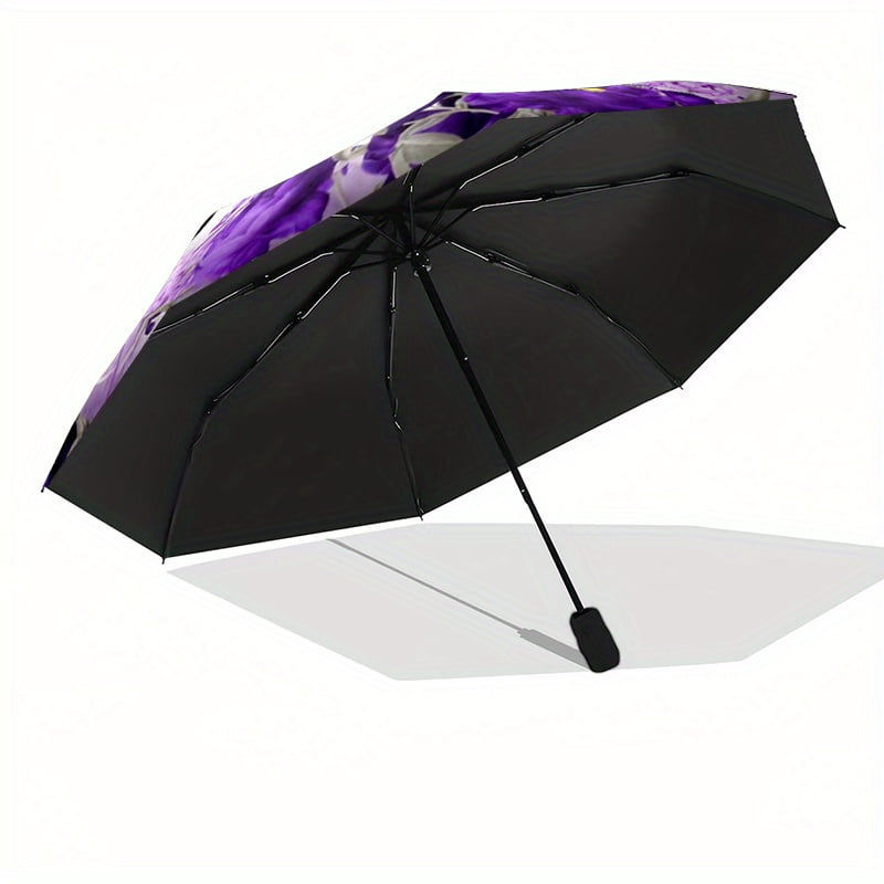 1 automatic folding umbrella - compact and lightweight travel umbrella with elegant purple floral butterfly and lilac patterns