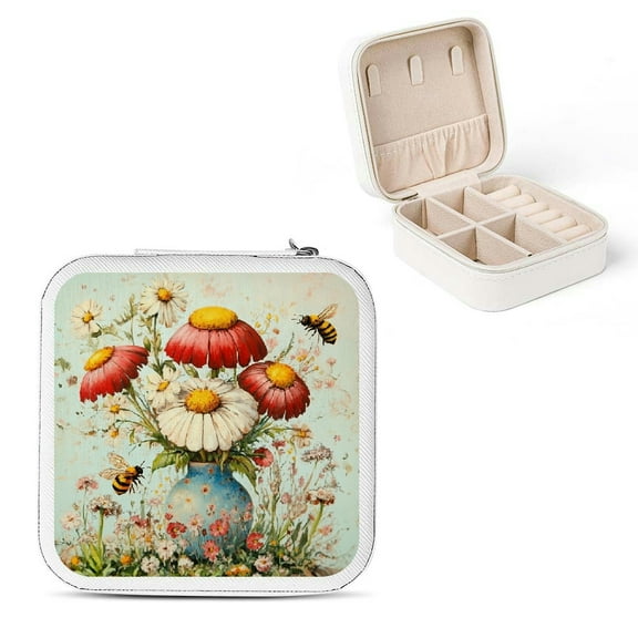 Creowell Small Jewelry Box for Women Travel - Portable Necklace, Ring, Earring Organizer Case with Zipper Closure - Compact Size Jewelry Storage Box White