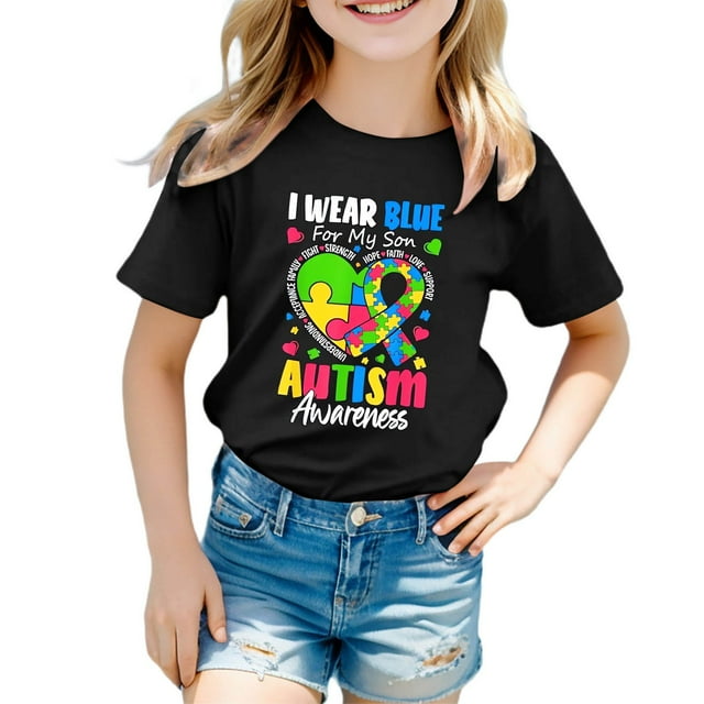 T-Shirts pour Filles Décontracté Coton Tee Été Col Rond Manches Courtes Coupe Ample Imprimé Graphique Confort Chemises Enfant Blouses Tops 3-4 Ans