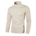 thumbnail image 3 of Men's Quarter Zip Pullover Quilted Sweater Long Sleeve Mock Neck with Pocket,Khaki M, 3 of 5
