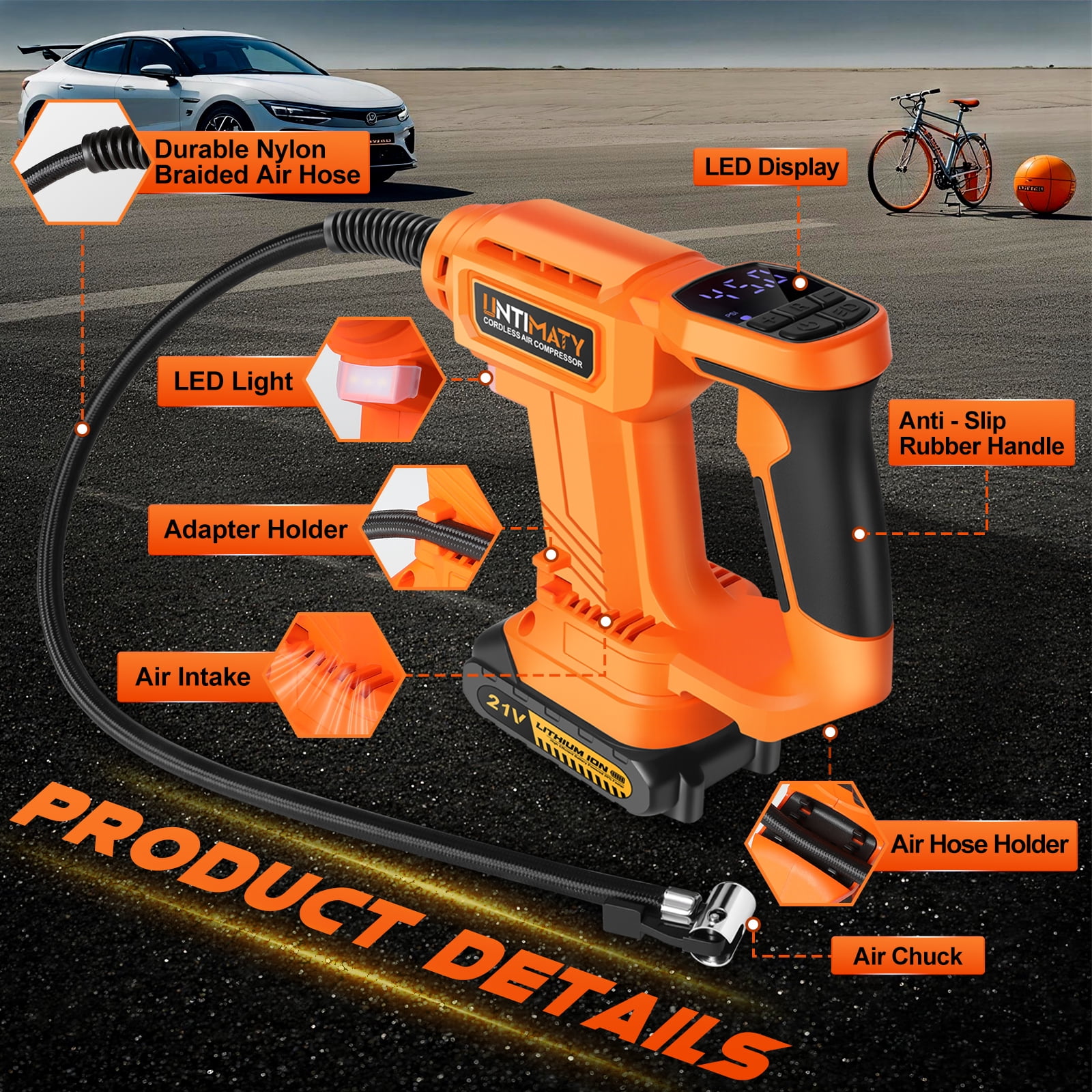UNTIMATY Cordless Tire Inflator Portable Air Compressor, 150PSI Handheld Air Pump with 21V Rechargeable Battery, Digital Pressure Gauge for Cars Motorcycles