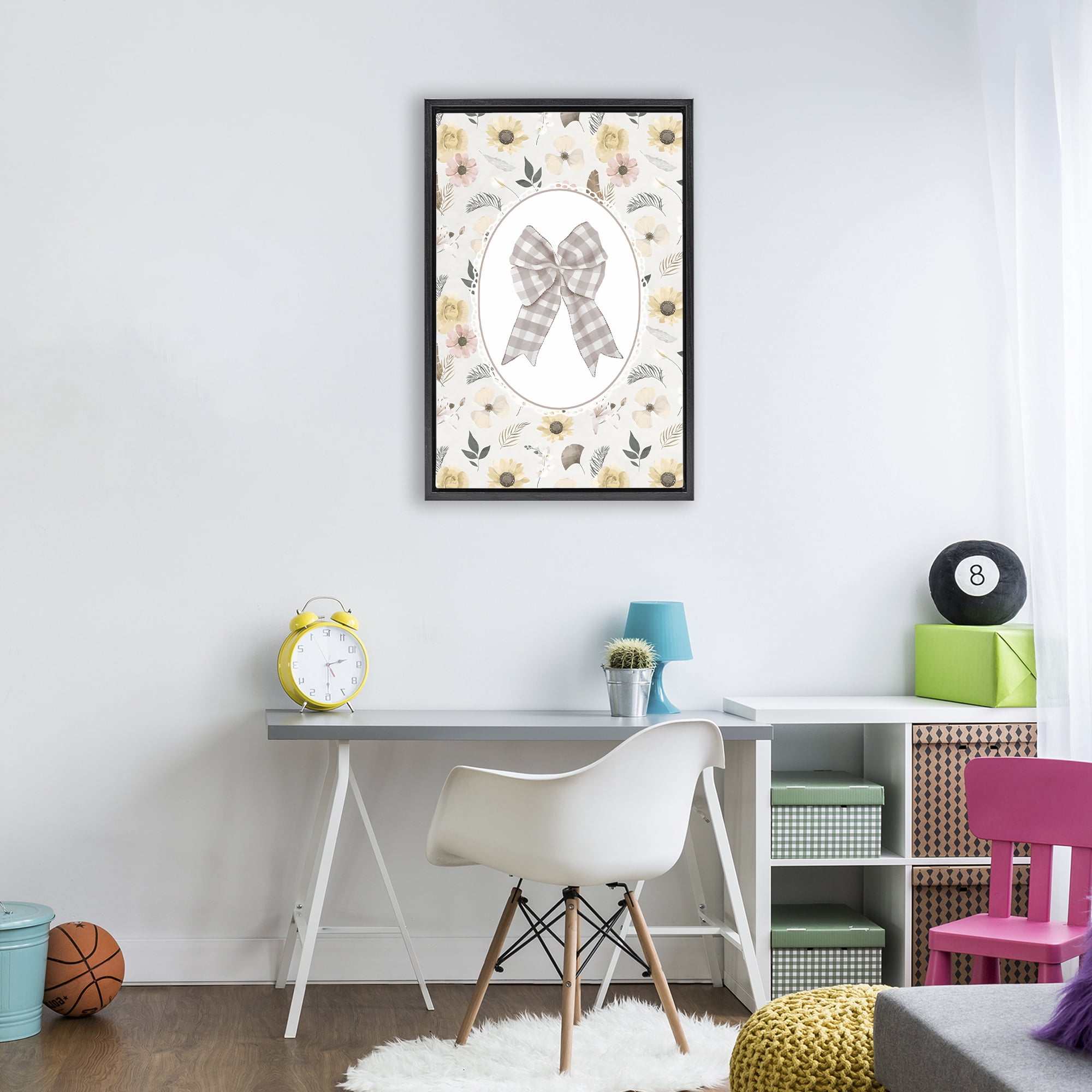 Stupell Industries Sunnyside Bow in Gingham Black Framed Floater Canvas Wall Art, design by Ink Drop Loft