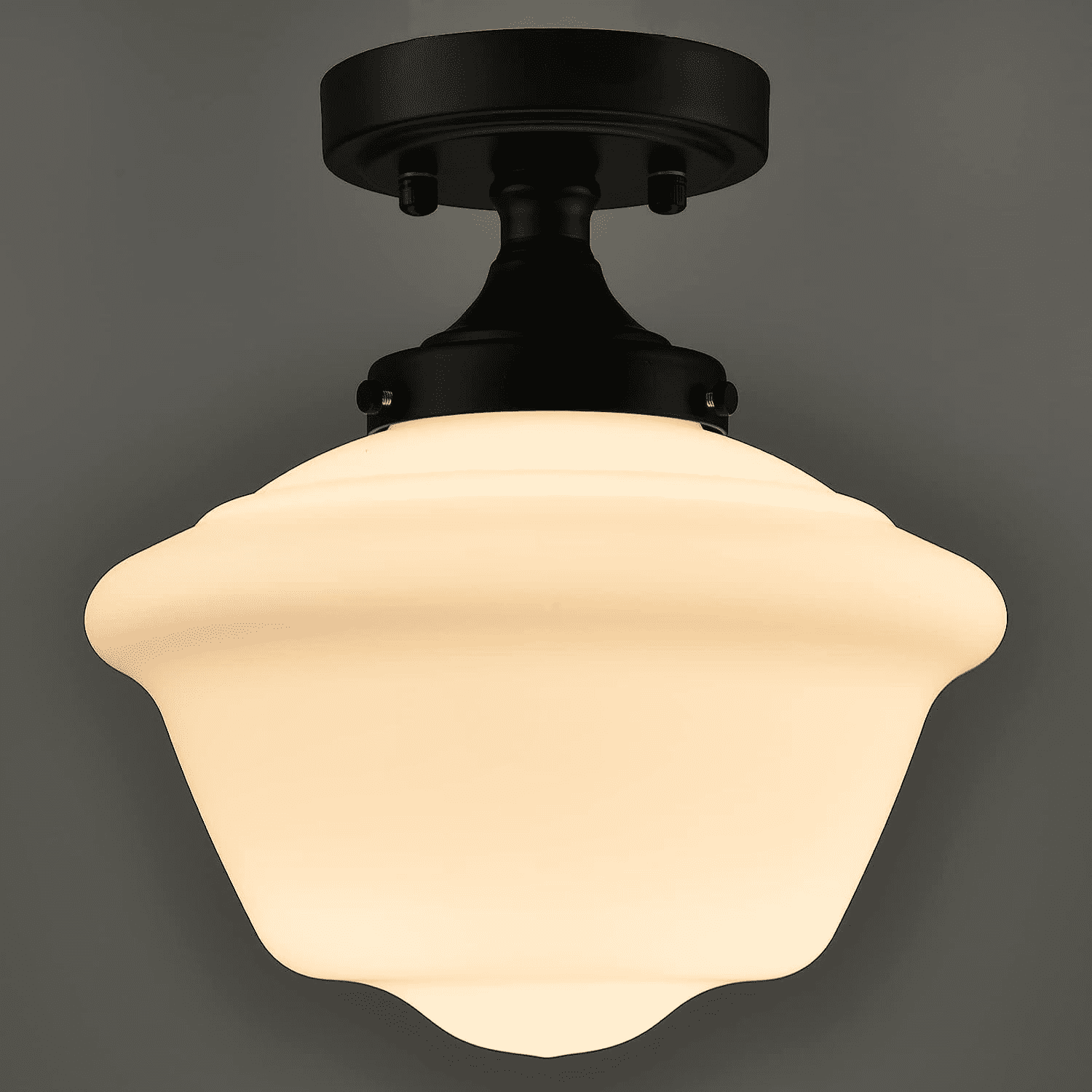 Modern Black Semi Flush Mount Ceiling Light Schoolhouse Light Fixture Milk Glass