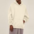 thumbnail image 3 of Unisex Long Sleeve Drop Shoulder Hoodie without Drawstring, Casual Pullover Tracksuit Top for Running, Lounge Wear,Beige,L, 3 of 6