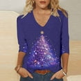 thumbnail image 2 of asdoklhq Christmas Plus Size Sweaters for Women Ladies' Christmas Fashion Casual Printed V-neck Quarter Sleeve Top Purple XL, 2 of 5