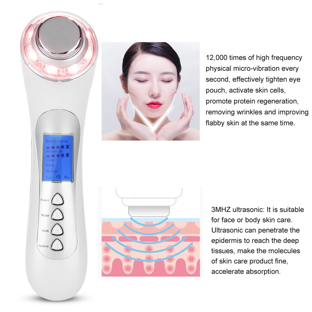 5 in 1 Ultrasonic Beauty Machine Nano Photon Therapy Massager Skin Care Anti aging White