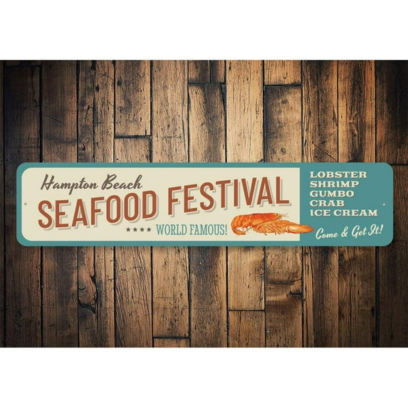 Seafood Festival Novelty Sign, Metal Wall Decor - 4x18 inches