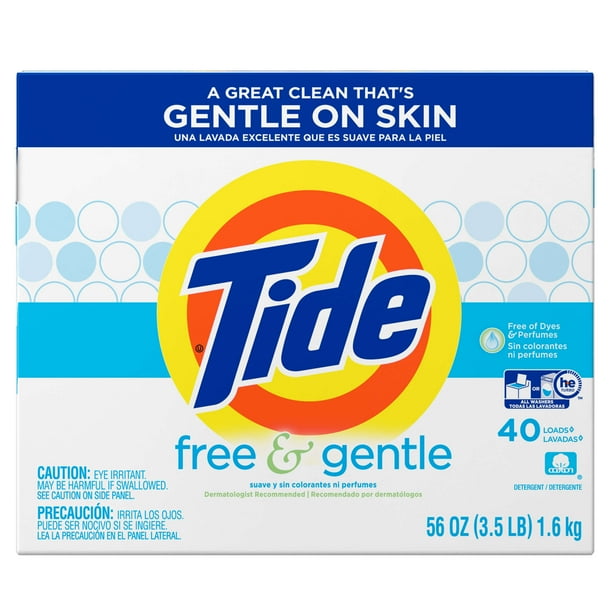 Tide Free & Gentle HE Turbo Powder Laundry Detergent, 40 Loads, 56 Oz