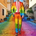 thumbnail image 2 of Male Rainbow Long Sleeve Coat And Pants Two Piece Suit Printed Button And Pockets Suit For Holiday Party Events Build to Suit Three Piece Tuxedo Boys Slim Suit Set Medium Suit Jacket Mens Dress, 2 of 6