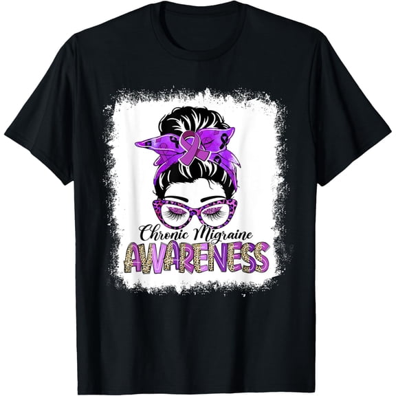 t-shirt Messy Bun Purple Ribbon Chronic Migraine Awareness Gifts T-Shirt.