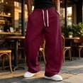 thumbnail image 4 of Dwelliawo Baggy Joggers Men Wide Leg Sweatpants Fleece Drawstring Athletic Trousers Winter Loose Big and Tall Loose Sweat Pants with Pockets Wine L, 4 of 4