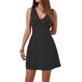 thumbnail image 2 of Women's Polka Dots V Neck Tank Dress Sleeveless Summer A Line Dresses Mini Dress Black S, 2 of 10