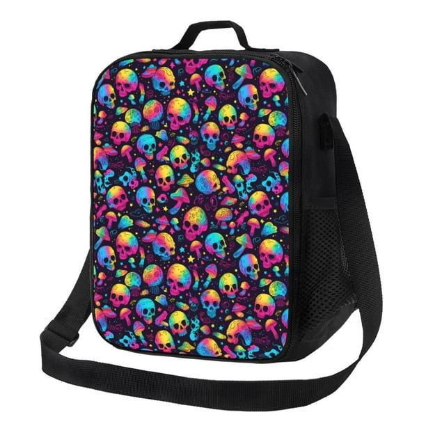 Fotbe Skull rainbow color mushroom Lonchera Bolsa de Almuerzo para Hombres y Mujeres, Lonchera de Gran Capacidad, Bolsa de Almuerzo Reutilizable, Bolsa Térmica Aislante