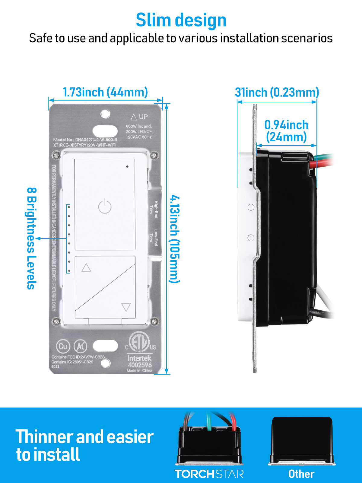 2 Pack Smart Dimmer Wall Switch, Works with Siri, Google Assistant, Remote& Voice Control, APP Control, No Hub Required, Single Pole or 3 Way