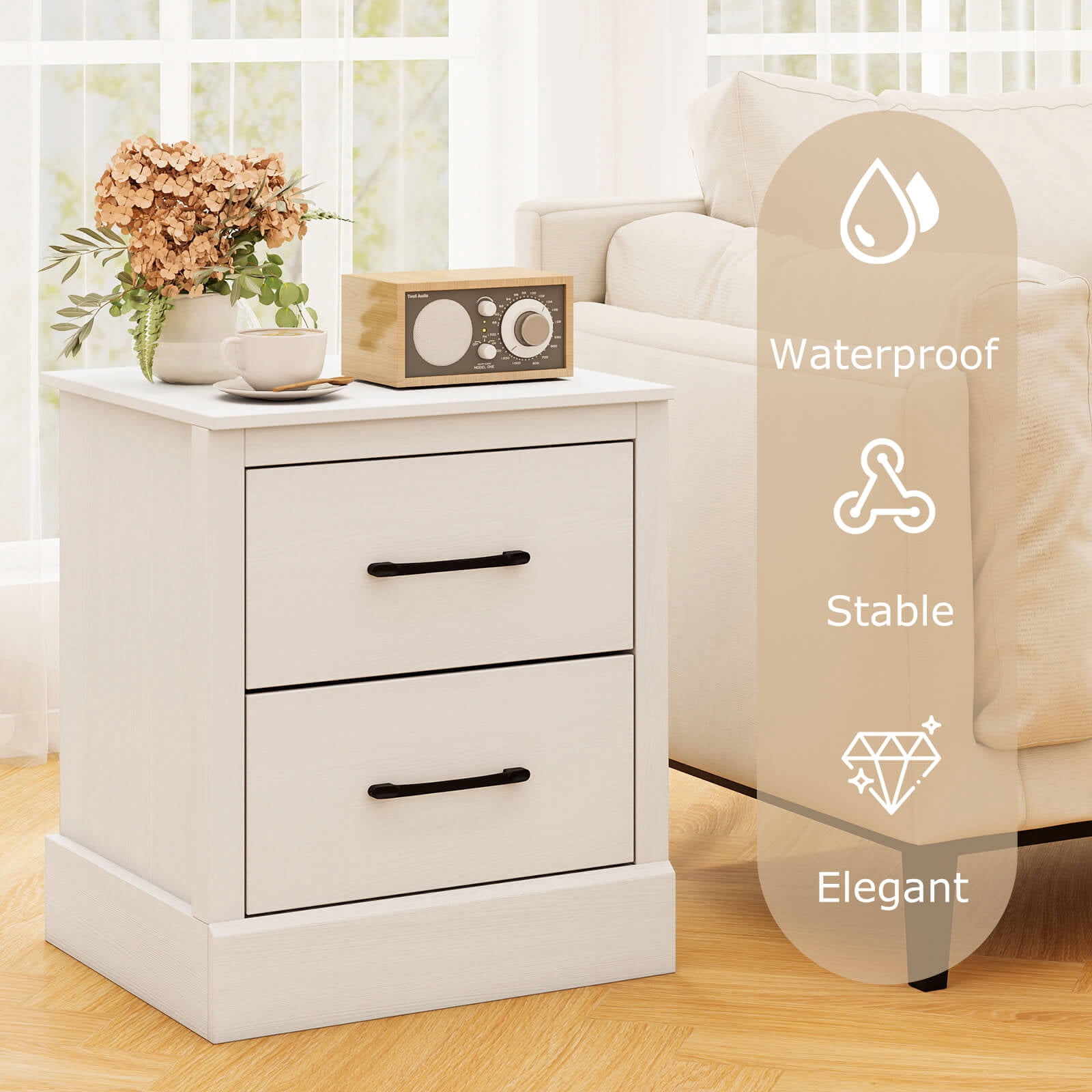 Costway 18.5" Farmhouse Nightstand with 2 Drawers Compact Size End Table for Living Room