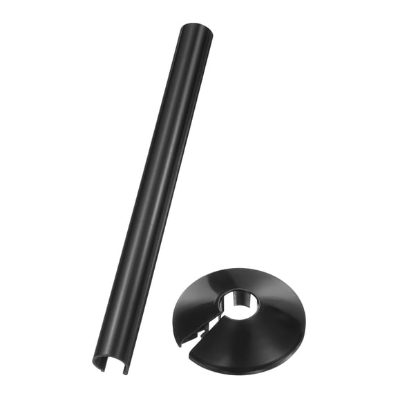 Uxcell Radiator Pipe Cover Kit Fit 15mm (0.59") Tube - 1Set Plastic Radiator Escutcheon Plate & 15 x 200mm Pipe Sleeve for Kitchen, Bathroom, Toilet Wall Tube, Black