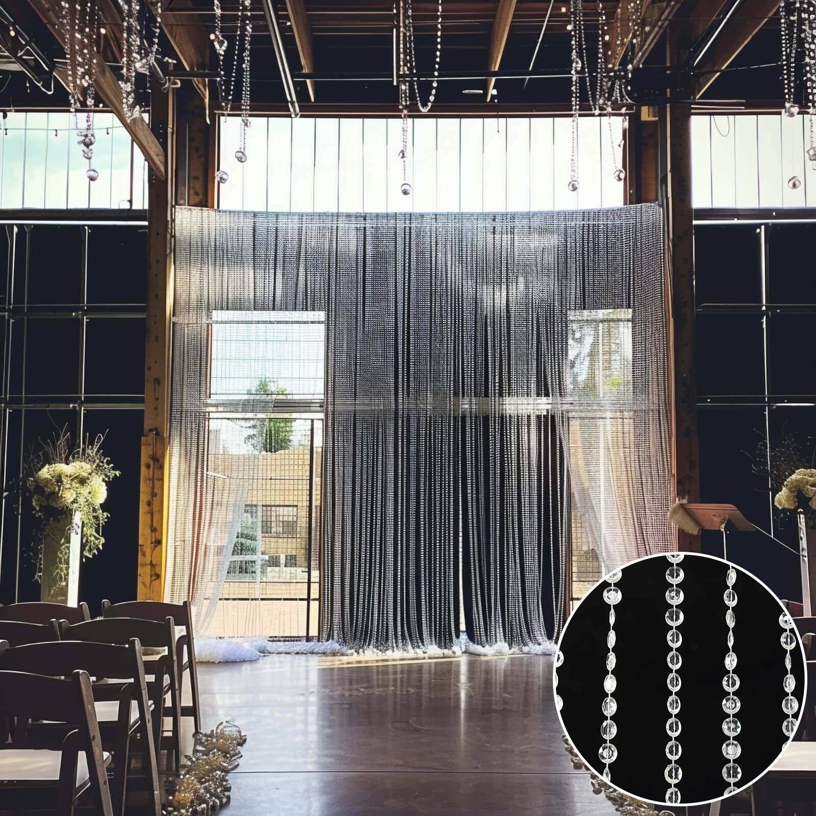 BalsaCircle 16 feet Clear Acrylic Crystal Beaded Curtain Polyester Rod Pocket Decorations