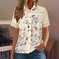 thumbnail image 2 of EINCcm Women's Shirts Short Sleeve Eyelet Lace Patchwork Collared V Neck Hollow Decor Elegant Shirt Button Down Tops, 2 of 6