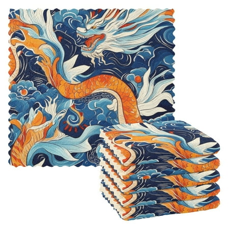

6 Pieces of Kitchen Towels 11x11Inch Kitchen Dish Cloths Kitchen Dish Towels Reuseable Cleaning Cloths Color Dragon Pattern