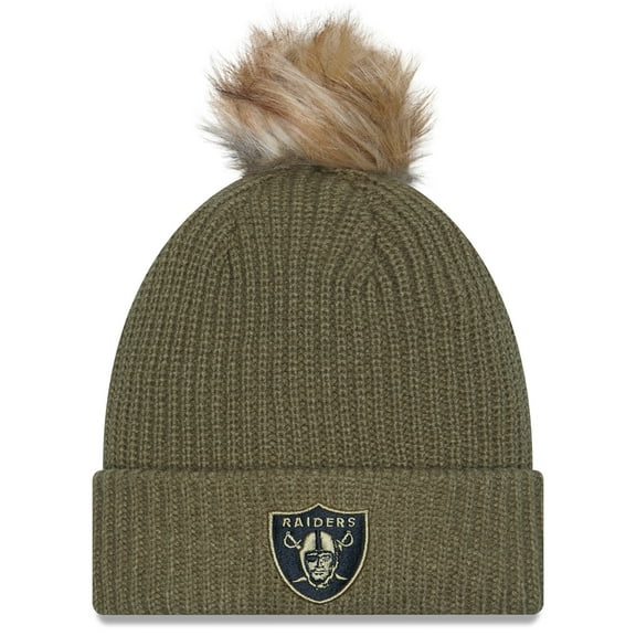 Women's New Era  Dark Green Las Vegas Raiders 2025 Salute to Service Cuffed Knit Hat with Pom