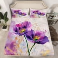 thumbnail image 2 of Homewish Dreamy Purple Floral Twin Sheet Sets for Women, Fashion Marble Artwork Twin Fitted Sheet, Splash Watercolor Flat Sheet, Microfiber Bedroom Decor, 3-Piece, 2 of 7