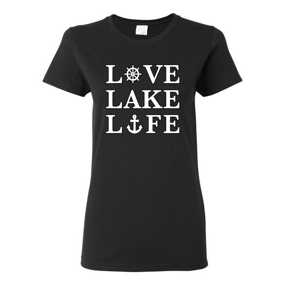 Wild Bobby, Anchor Wheels Love Lake Life, Women Graphic Tee, Black, Small