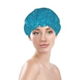 thumbnail image 2 of Blue Glitter Patterns Shower Cap, Reusable Bath Hair Hat for all Hair Lengths Hair Cover with Elastic Band Double Waterproof Layers Bathing Hat, 2 of 5