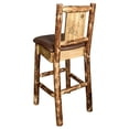 thumbnail image 3 of Glacier Country Collection Counter Height Barstool w/ Back - Saddle Upholstery, w/ Laser Engraved Wolf Design, 3 of 11
