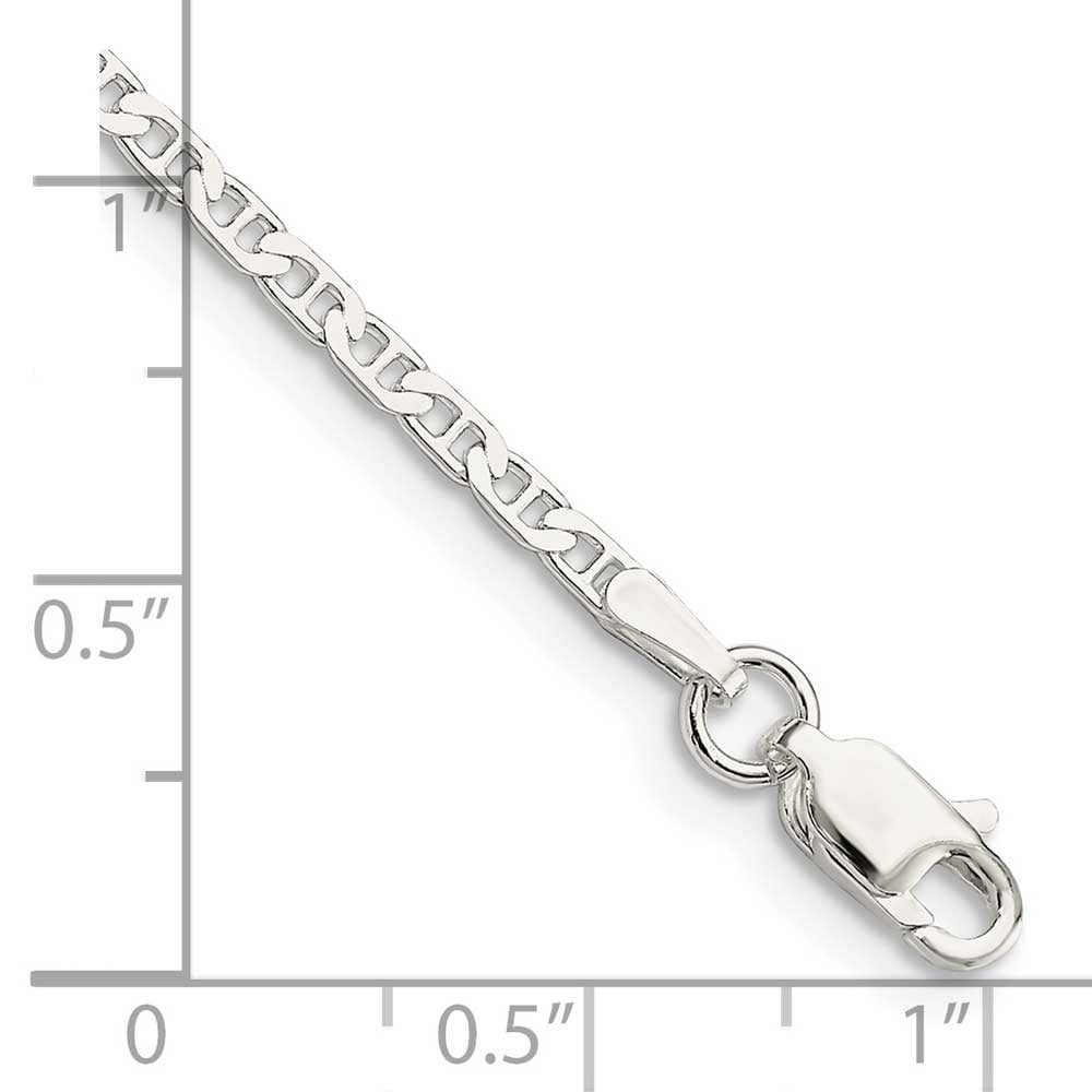 Finest Gold Sterling Silver 2.1 mm Flat Anchor Chain Anklet