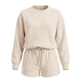 thumbnail image 5 of Shorts and Sweatshirt Set for Women Comfy Matching Sets Women College Outfits for Women Fall Lounge Sets Casual Set Fall Sets Cute Matching Sets，Beige，L, 5 of 5
