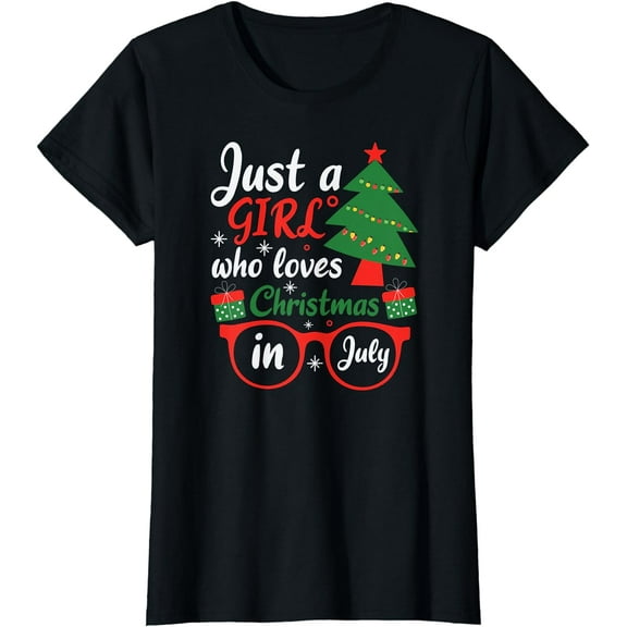 Just A Girl Who Loves Christmas In July Shirt Summer Gift T-Shirt