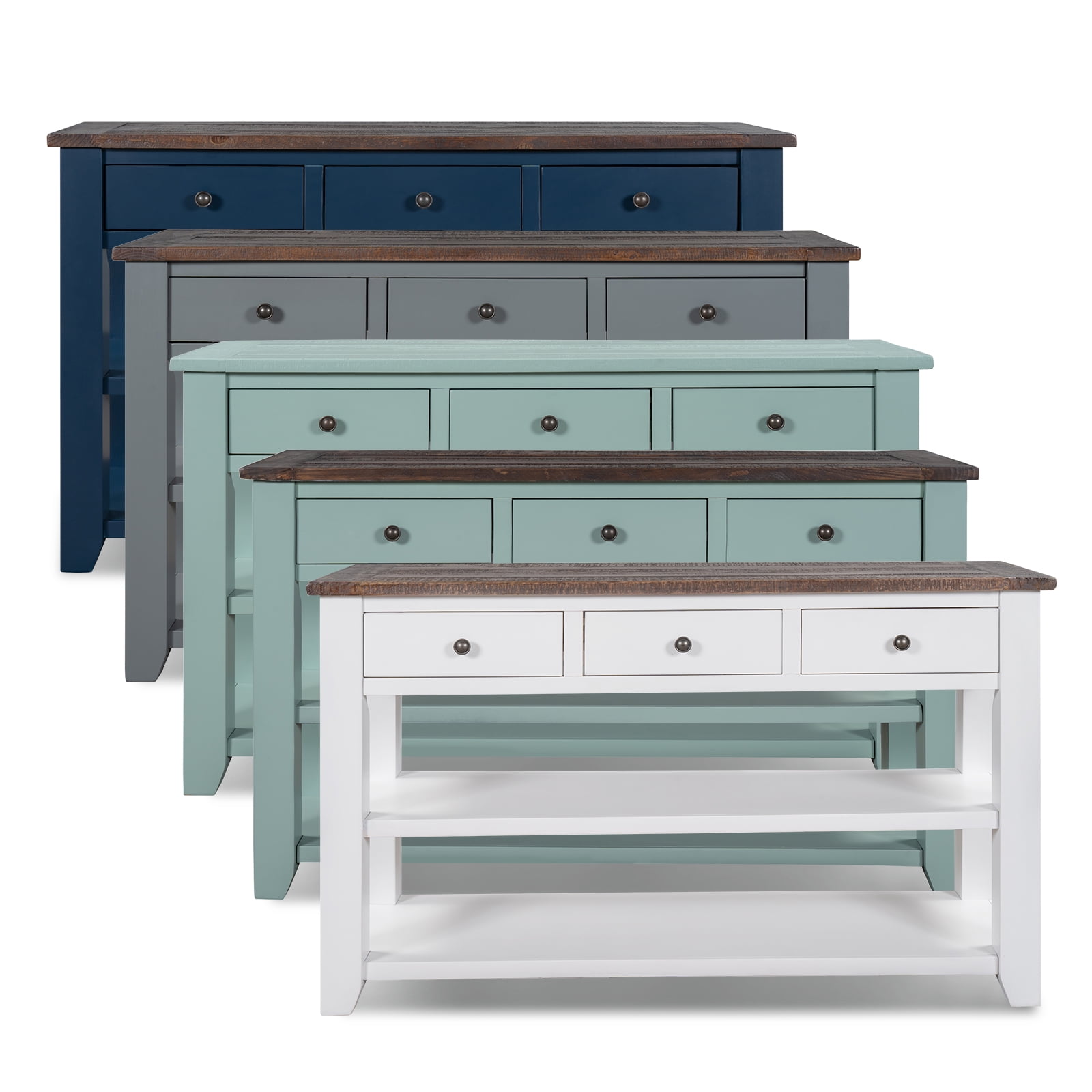 Lowestbest 48" Farmhouse Console Table, Entry Table with 3 Drawers and 2 Shelves, Living Room End Table (Green+Brown) Lowestbest 48" Farmhouse Console Table, Entry Table with 3 Drawers and 2 Shelves, Living Room End Table (Green+Brown)